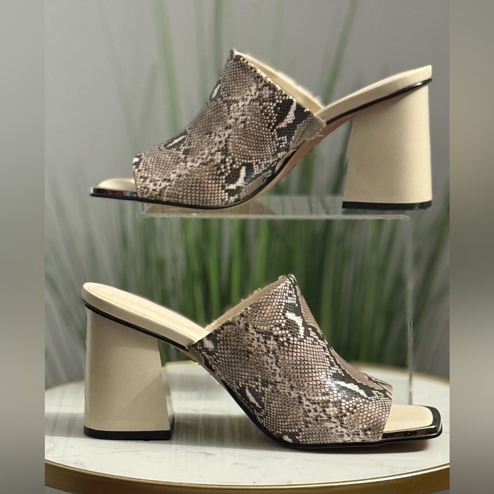 NWOT DKNY Neutral Snake-Print  Block Heel Mules